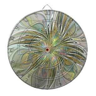 Blommigt Fantasy Modern Fractal Art blomma med Gul Darttavla