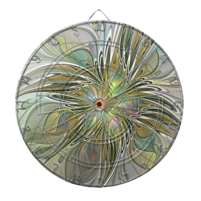 Blommigt Fantasy Modern Fractal Art blomma med Gul Darttavla (Framsidan)