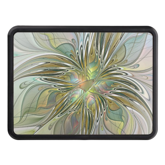 Blommigt Fantasy Modern Fractal Art blomma med Gul Dragkroksskydd (Framsidan)