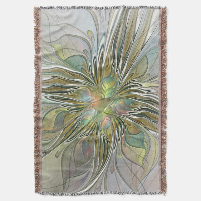 Blommigt Fantasy Modern Fractal Art blomma med Gul Filt (Framsidan Vertikal)