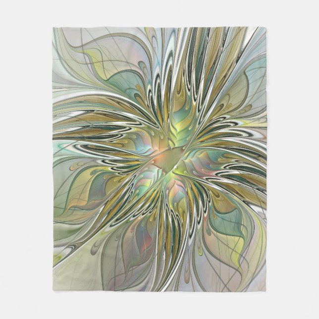 Blommigt Fantasy Modern Fractal Art blomma med Gul Fleecefilt (Framsidan)