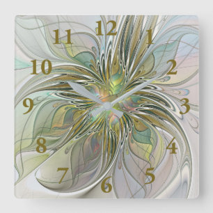Blommigt Fantasy Modern Fractal Art blomma med Gul Fyrkantig Klocka
