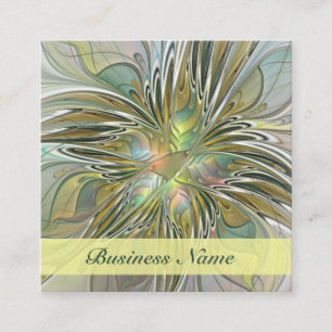 Blommigt Fantasy Modern Fractal Art blomma med Gul Fyrkantigt Visitkort