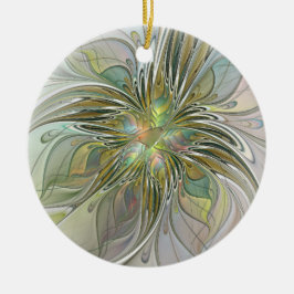 Blommigt Fantasy Modern Fractal Art blomma med Gul Julgransprydnad Keramik
