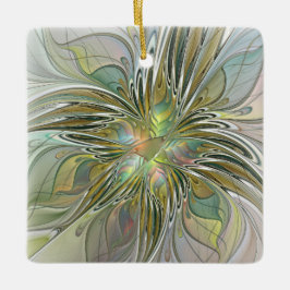 Blommigt Fantasy Modern Fractal Art blomma med Gul Julgransprydnad Keramik