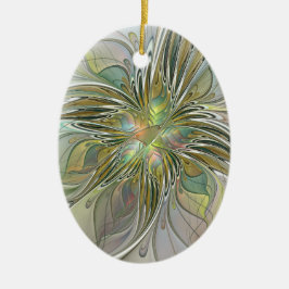 Blommigt Fantasy Modern Fractal Art blomma med Gul Julgransprydnad Keramik