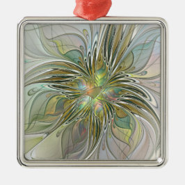 Blommigt Fantasy Modern Fractal Art blomma med Gul Julgransprydnad Metall