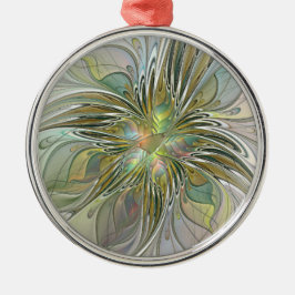 Blommigt Fantasy Modern Fractal Art blomma med Gul Julgransprydnad Metall