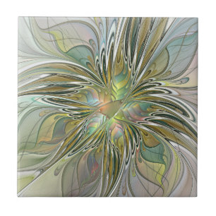 Blommigt Fantasy Modern Fractal Art blomma med Gul Kakelplatta