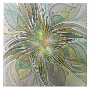 Blommigt Fantasy Modern Fractal Art blomma med Gul Kakelplatta