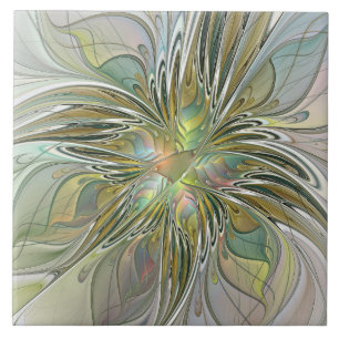 Blommigt Fantasy Modern Fractal Art blomma med Gul Kakelplatta