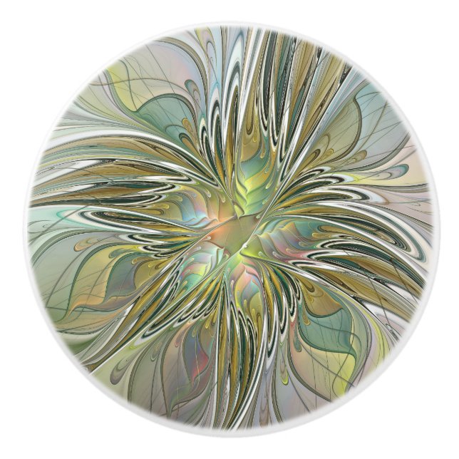 Blommigt Fantasy Modern Fractal Art blomma med Gul Knopp (Framsidan)