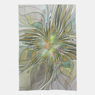 Blommigt Fantasy Modern Fractal Art blomma med Gul Kökshandduk