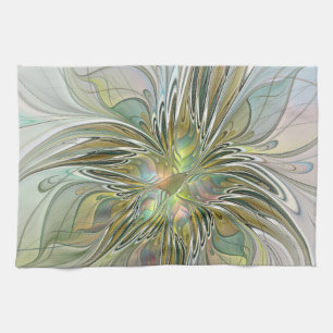 Blommigt Fantasy Modern Fractal Art blomma med Gul Kökshandduk