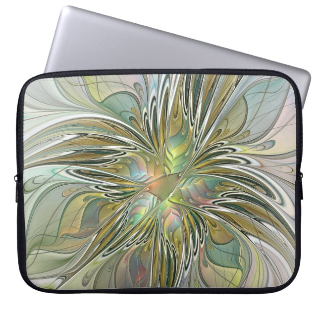 Blommigt Fantasy Modern Fractal Art blomma med Gul Laptop Fodral (Framsidan)