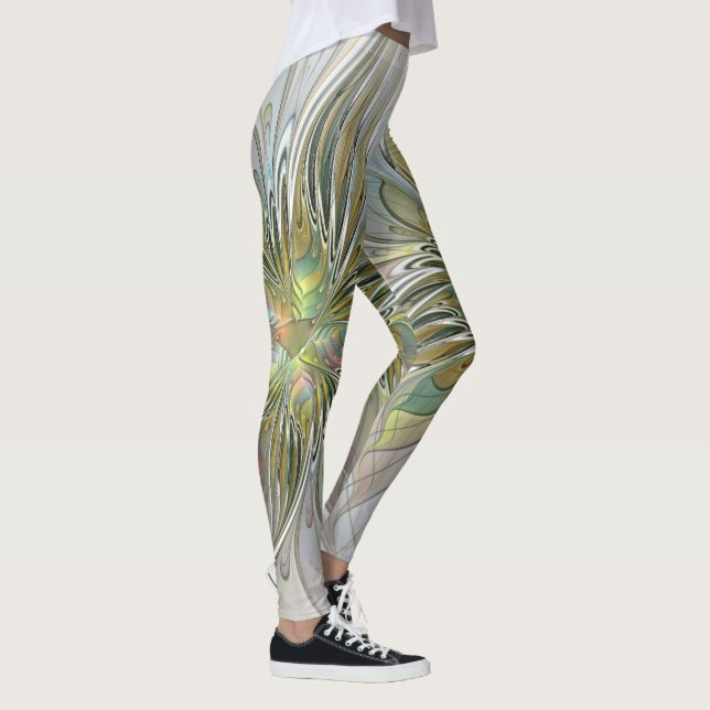 Blommigt Fantasy Modern Fractal Art blomma med Gul Leggings (Höger)
