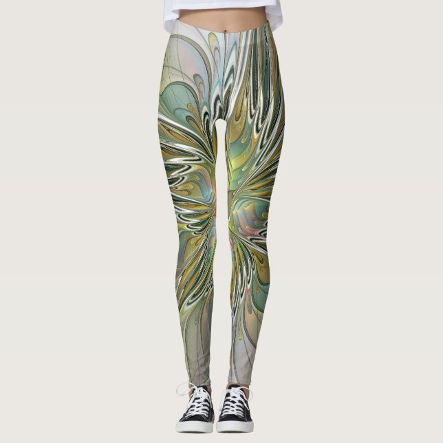 Blommigt Fantasy Modern Fractal Art blomma med Gul Leggings (Framsida)