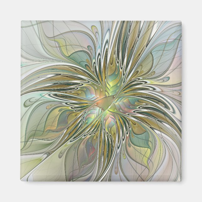 Blommigt Fantasy Modern Fractal Art blomma med Gul Magnet (Framsidan)
