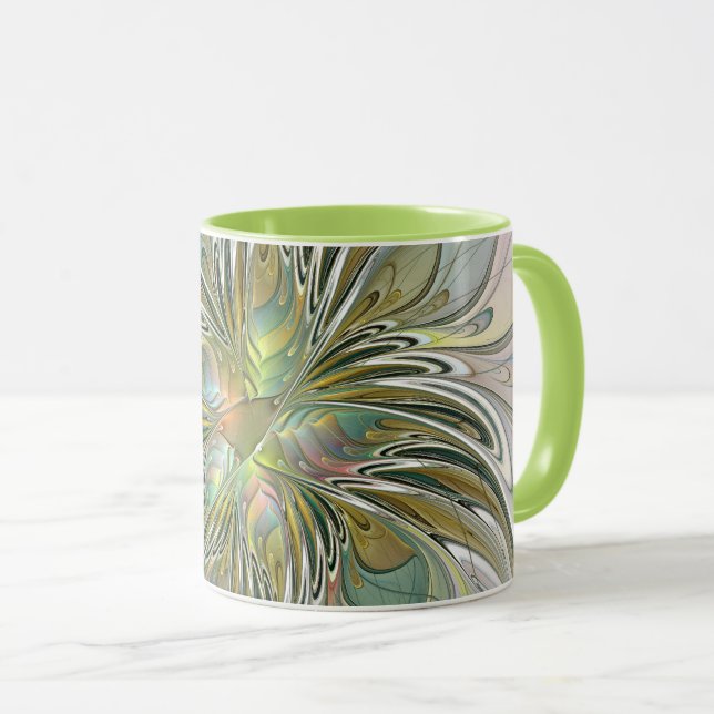 Blommigt Fantasy Modern Fractal Art blomma med Gul Mugg (Framsida höger)