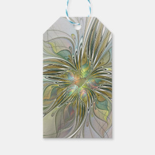 Blommigt Fantasy Modern Fractal Art blomma med Gul Presentetikett