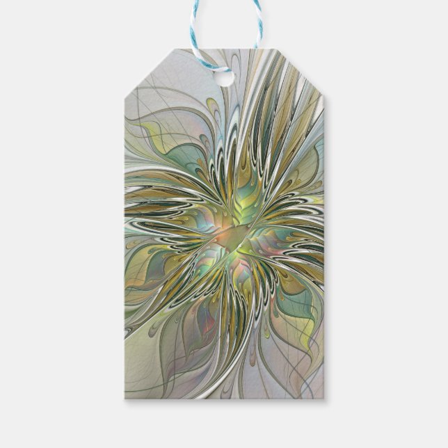 Blommigt Fantasy Modern Fractal Art blomma med Gul Presentetikett (Framsidan)