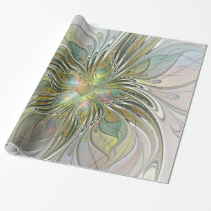 Blommigt Fantasy Modern Fractal Art blomma med Gul Presentpapper