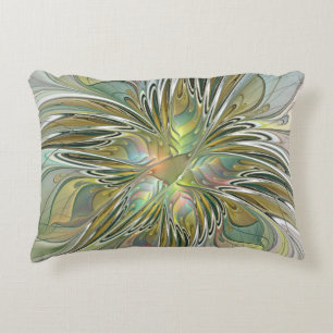 Blommigt Fantasy Modern Fractal Art blomma med Gul Prydnadskudde