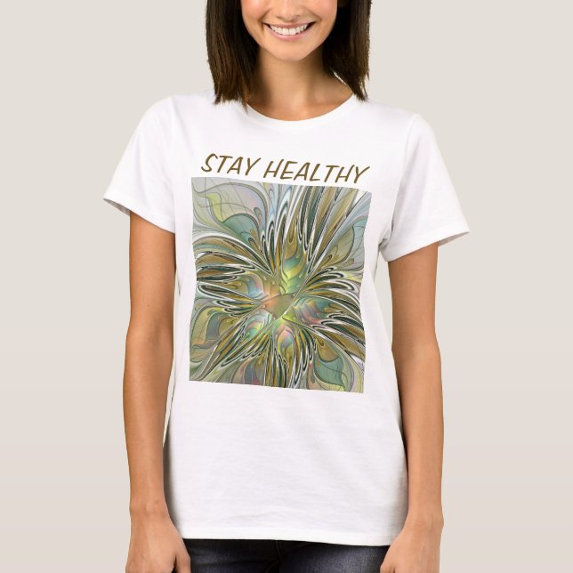 Blommigt Fantasy Modern Fractal Art blomma med Gul T Shirt (Framsida)