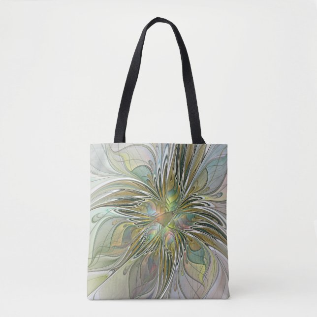 Blommigt Fantasy Modern Fractal Art blomma med Gul Tygkasse (Framsida)