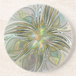 Blommigt Fantasy Modern Fractal Art blomma med Gul Underlägg