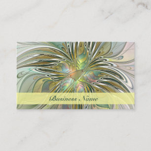 Blommigt Fantasy Modern Fractal Art blomma med Gul Visitkort