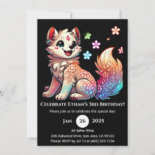 Blommigt Fantasy Valp Birthday-inbjudan Inbjudningar