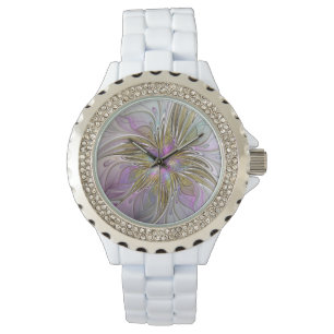 Blommigt Färg Abstrakt Fractal Art Rosa & Guld Armbandsur