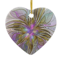 Blommigt Färg Abstrakt Fractal Rosa & Guld Heart