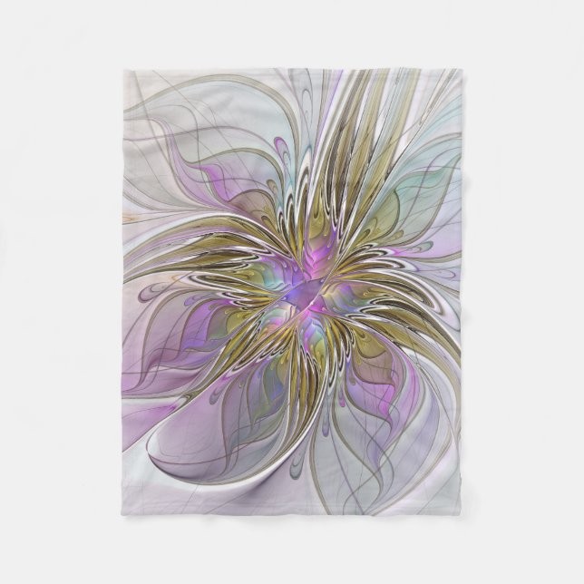 Blommigt Färgfläckig Abstrakt med Rosa och Guld Fleecefilt (Framsidan)