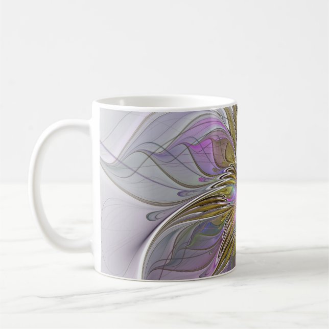 Blommigt Färgfläckig Abstrakt med Rosa och Guld Kaffemugg (Vänster)