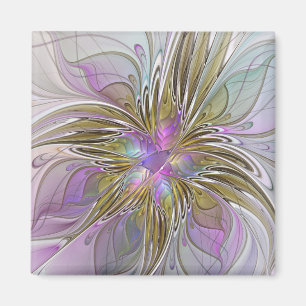 Blommigt Färgfläckig Abstrakt med Rosa och Guld Magnet