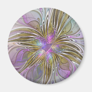 Blommigt Färgfläckig Abstrakt med Rosa och Guld Magnet