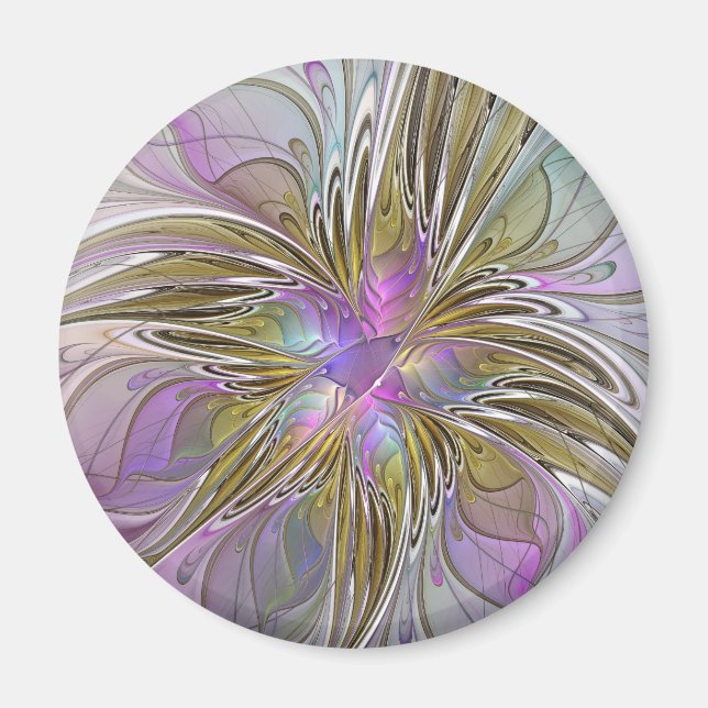 Blommigt Färgfläckig Abstrakt med Rosa och Guld Magnet (Framsidan)