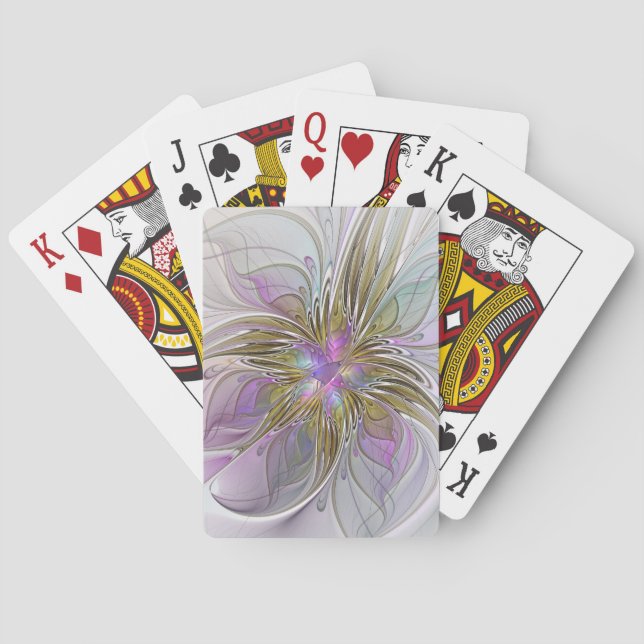 Blommigt Färgfläckig Abstrakt med Rosa och Guld Spelkort (Baksidan)