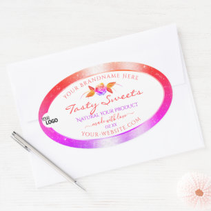 Blommigt Färgfull Glitter White Product Labels Log Ovalt Klistermärke