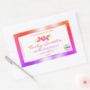 Blommigt Färgfull Glitter White Product Labels Log Rektangulärt Klistermärke
