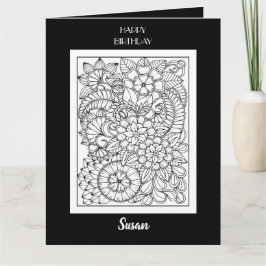 Blommigt Färgning av födelsedagskort för Vuxnor Kort