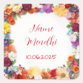 Blommigt - färgstarka mendhi-favoritklistermärken fyrkantigt klistermärke