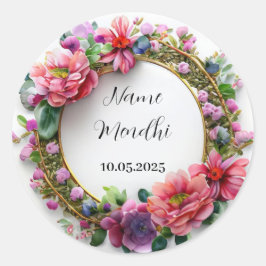 Blommigt - färgstarka mendhi-favoritklistermärken runt klistermärke