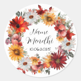 Blommigt - färgstarka mendhi-favoritklistermärken runt klistermärke