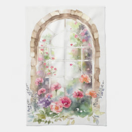 Blommigt Färgtonad ritning med vattenfärg Kökshandduk