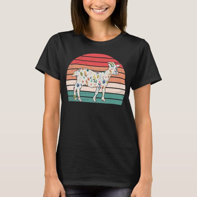 Blommigt Farm Goat Farmer Cute Farm Animal Retro T Shirt (Framsida)