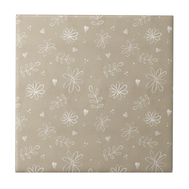 Blommigt Farmhouse Simple Tan Beige Ceramic Tile Kakelplatta (Framsidan)
