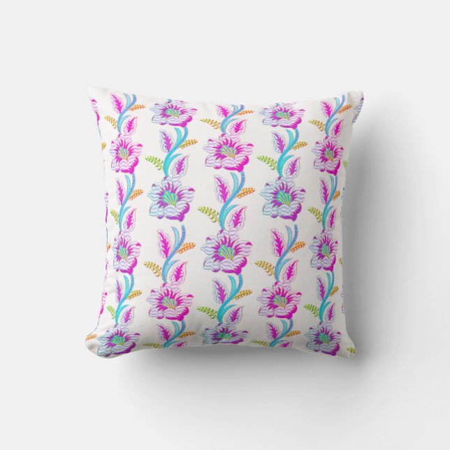 Blommigt Faux Embroidery Tropical Mönster Kudde (Framsida)